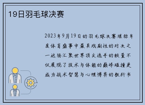 19日羽毛球决赛